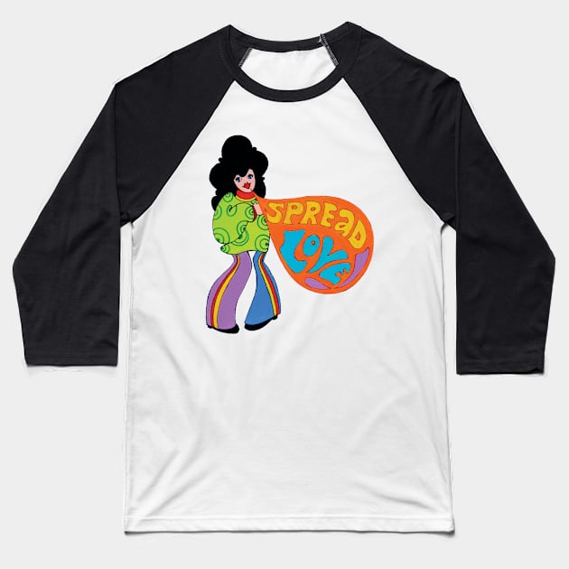 Spread the Love Hippie Girl Baseball T-Shirt by dottielamb